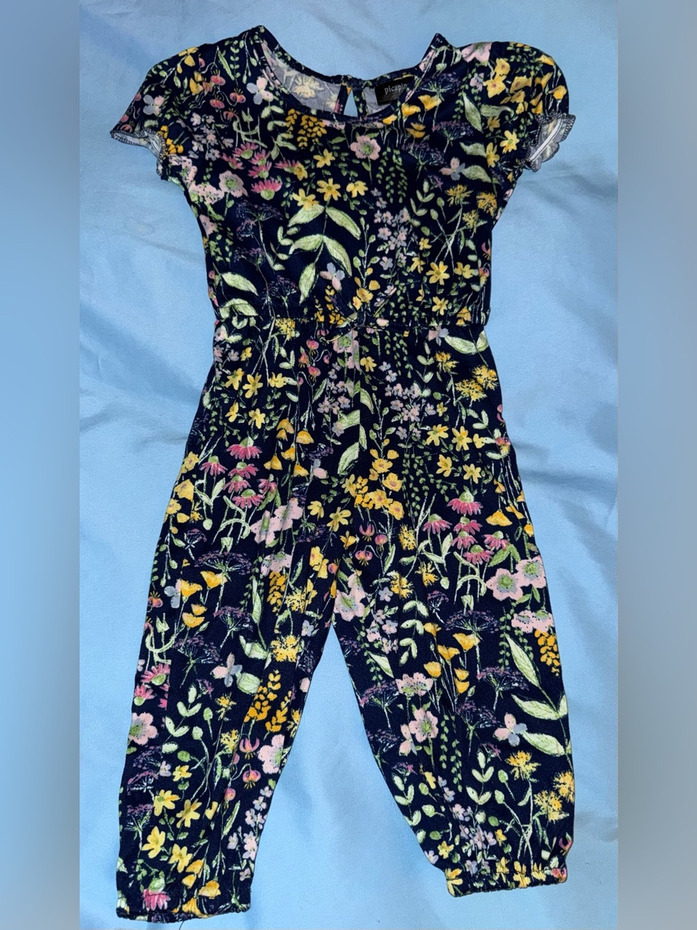 Floral One-Piece Bodysuit - Navy with Multicolor Flowers - Size: 3T